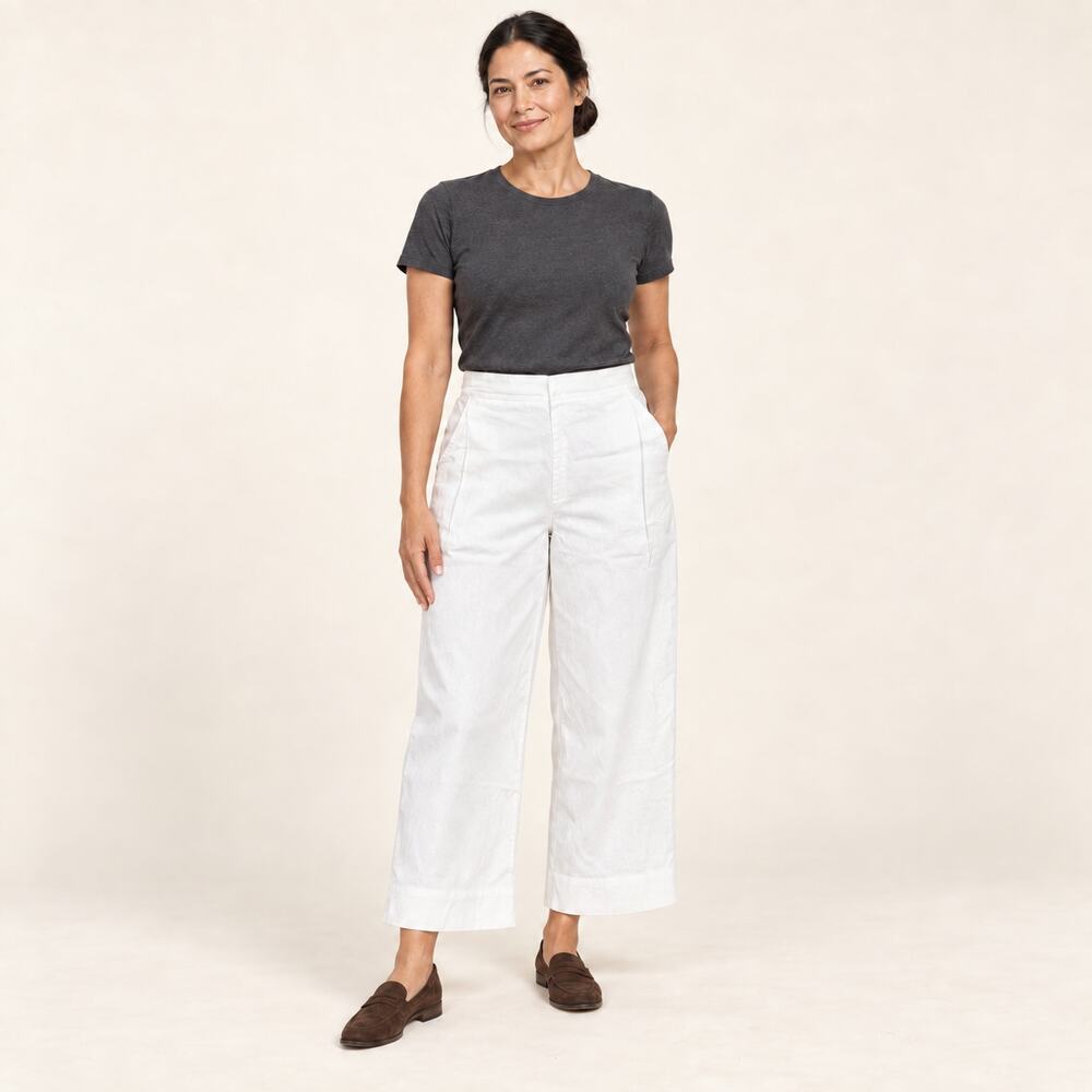 Madewell Pants WMNS 4 White Pull On Cropped Straight Leg Linen Coastal Casual
